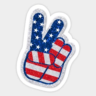 Victory Hand American Flag Glitter Sticker Sticker